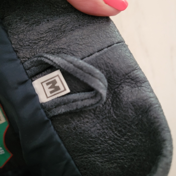 Men's Dark Blue Leather Bomber Jacket - Picture 10 of 13